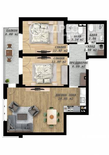 Тристаен апартамент, Пловдив, Беломорски, 685279, Снимка 1