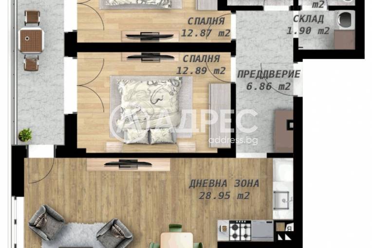 Тристаен апартамент, Пловдив, Беломорски, 685279, Снимка 1