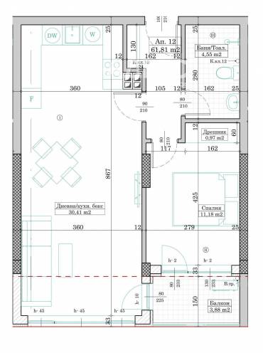 Двустаен апартамент, Варна, Левски, 605280, Снимка 1