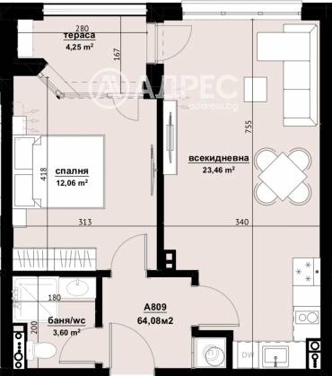 Двустаен апартамент, Бургас, Хоризонт, 674284, Снимка 1