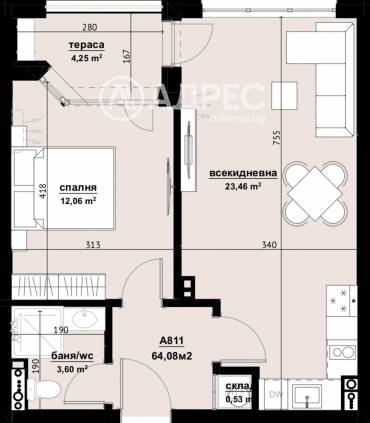Двустаен апартамент, Бургас, Хоризонт, 674286, Снимка 1