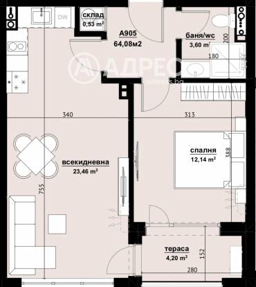 Двустаен апартамент, Бургас, Хоризонт, 674296, Снимка 1