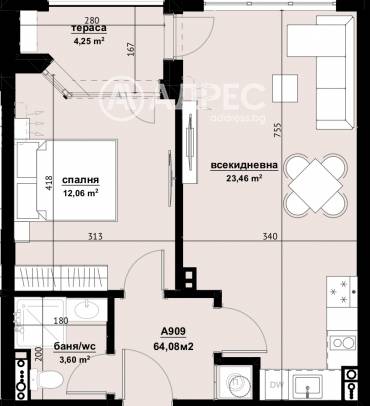 Двустаен апартамент, Бургас, Хоризонт, 674299, Снимка 1