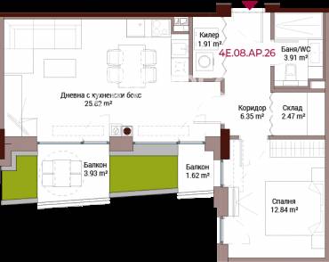 Двустаен апартамент, София, Хладилника, 646301, Снимка 1