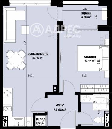 Двустаен апартамент, Бургас, Хоризонт, 674303, Снимка 1