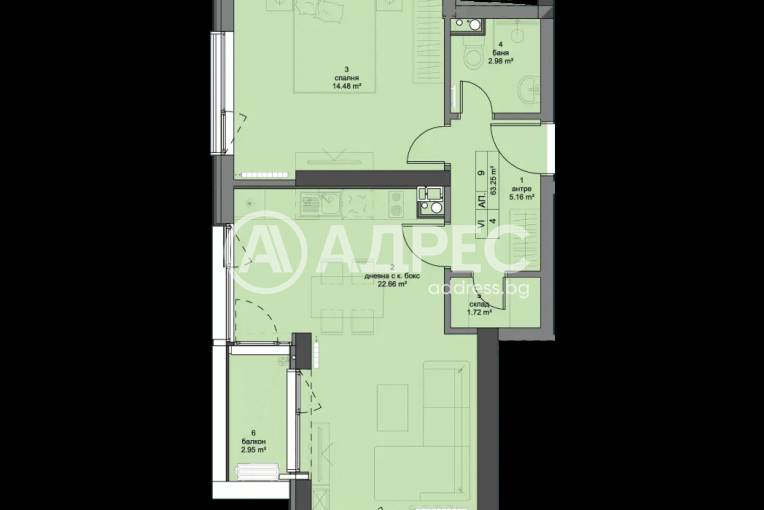 Двустаен апартамент, София, Кръстова вада, 646307, Снимка 1