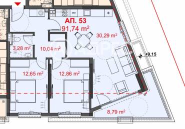 Тристаен апартамент, Бургас, Меден рудник - зона Д, 690307, Снимка 1