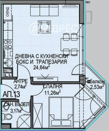 Двустаен апартамент, София, Обеля 2, 687308, Снимка 1