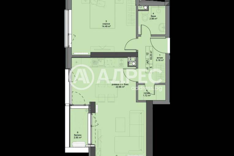 Двустаен апартамент, София, Кръстова вада, 646309, Снимка 2