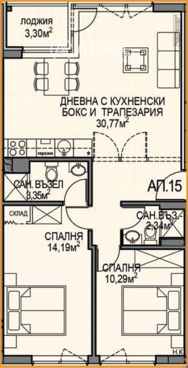 Тристаен апартамент, София, Обеля 2, 687314, Снимка 1