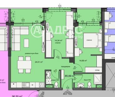 Тристаен апартамент, Бургас, Изгрев, 676318, Снимка 1