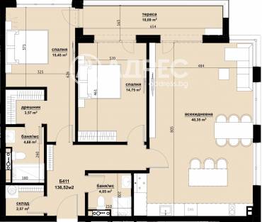 Тристаен апартамент, Бургас, Хоризонт, 677326, Снимка 1