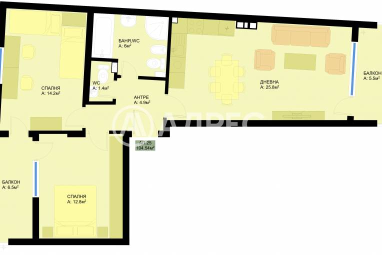 Тристаен апартамент, Варна, Победа, 616344, Снимка 2