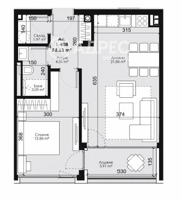 Двустаен апартамент, Костинброд, Зора, 678358, Снимка 1