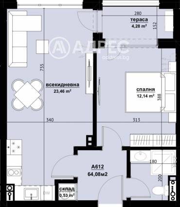 Двустаен апартамент, Бургас, Хоризонт, 670383, Снимка 1