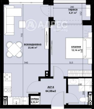 Двустаен апартамент, Бургас, Хоризонт, 670385, Снимка 1