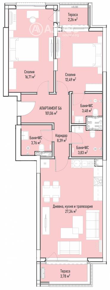 Тристаен апартамент, София, Младост 4, 595386, Снимка 1