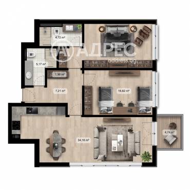 Тристаен апартамент, София, 650411, Снимка 1