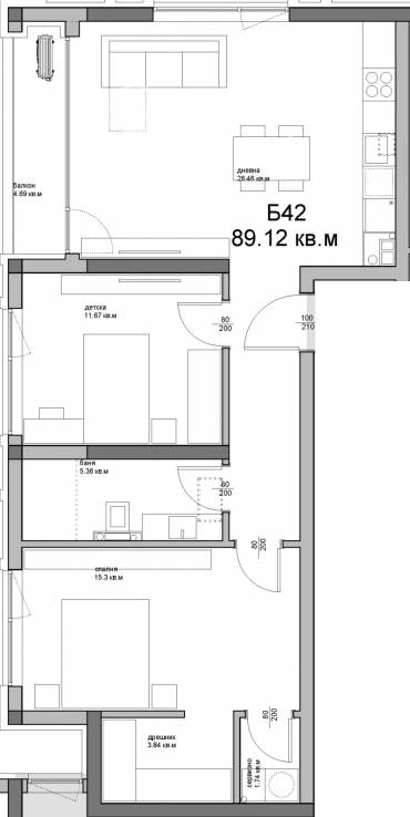 Тристаен апартамент, Варна, Аспарухово, 691427, Снимка 1