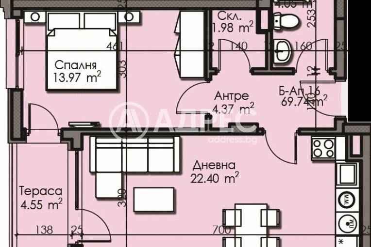 Двустаен апартамент, Бургас, Изгрев, 632434, Снимка 1