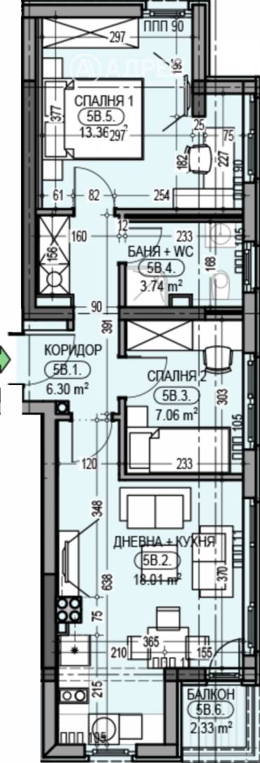 Тристаен апартамент, София, Дианабад, 654438, Снимка 1
