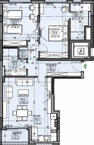 Тристаен апартамент, София, Дианабад, 654439, Снимка 1