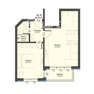 Двустаен апартамент, Варна, Аспарухово, 683442, Снимка 1