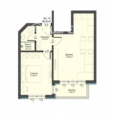 Двустаен апартамент, Варна, Аспарухово, 683444