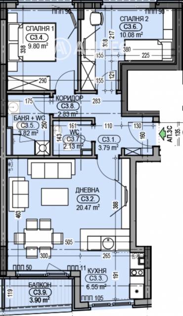 Тристаен апартамент, София, Дианабад, 654446, Снимка 1