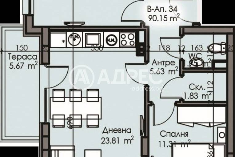 Тристаен апартамент, Бургас, Изгрев, 632452, Снимка 1