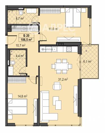 Тристаен апартамент, София, Бояна, 674467, Снимка 1