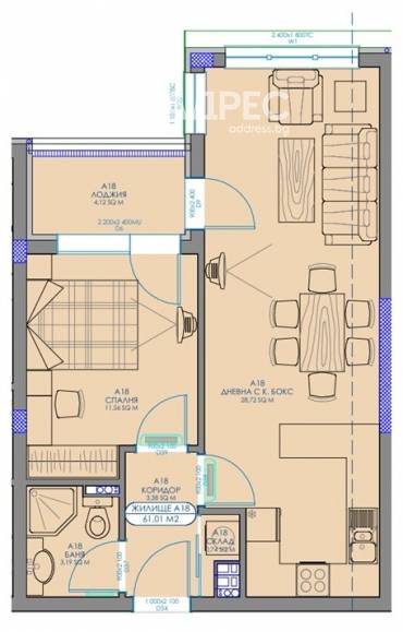 Двустаен апартамент, София, Обеля 2, 684498, Снимка 1