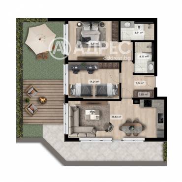 Тристаен апартамент, София, Полигона, 657518, Снимка 1