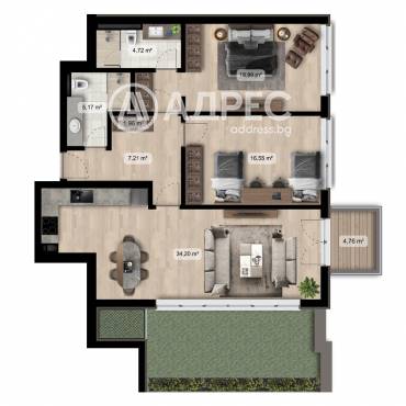 Тристаен апартамент, София, Полигона, 657522, Снимка 1