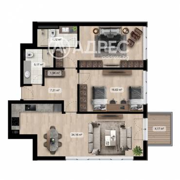 Тристаен апартамент, София, Полигона, 657527, Снимка 1