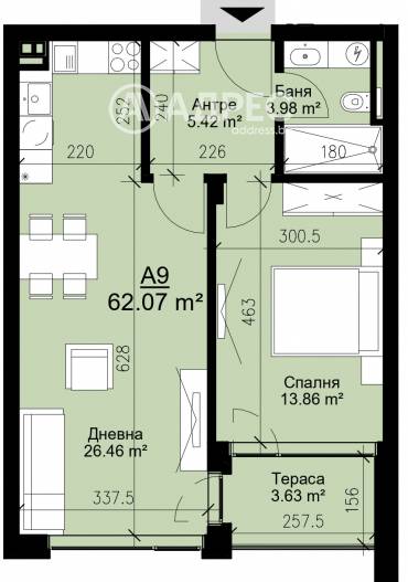 Двустаен апартамент, Варна, Бриз, 630534, Снимка 1