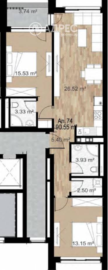 Тристаен апартамент, София, Зона Б 5, 696541, Снимка 1