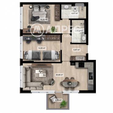 Тристаен апартамент, София, Полигона, 657545, Снимка 1