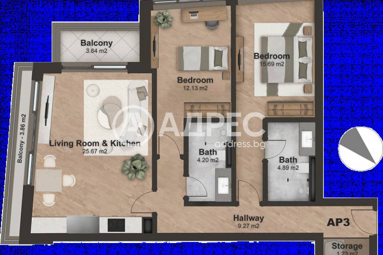 Тристаен апартамент, София, Лозенец, 656559, Снимка 4