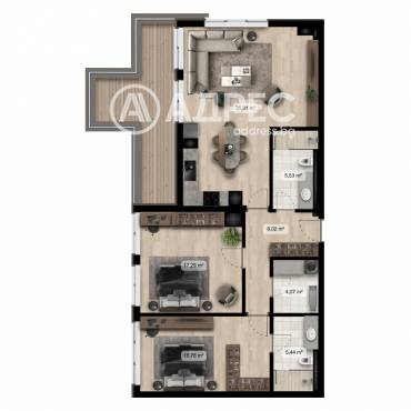 Тристаен апартамент, София, Полигона, 657559, Снимка 1