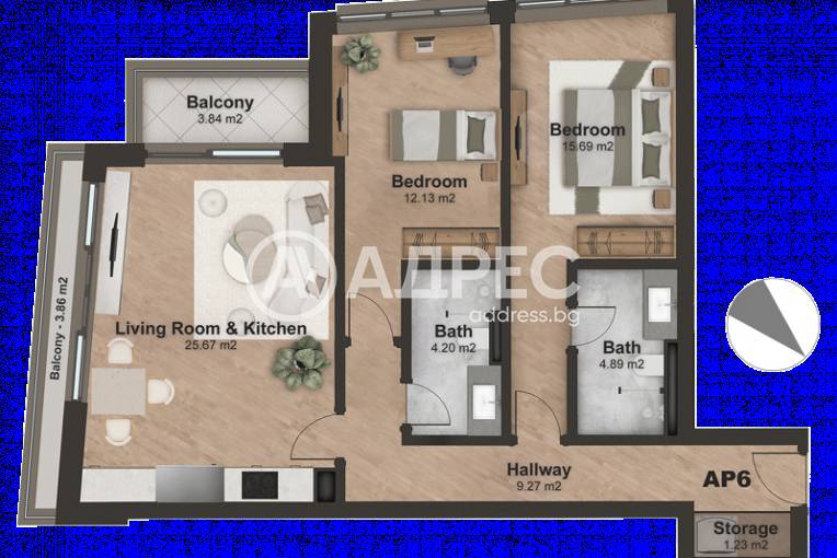 Тристаен апартамент, София, Лозенец, 656562, Снимка 4