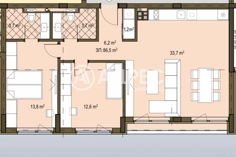 Тристаен апартамент, София, Овча купел 2, 686577, Снимка 1