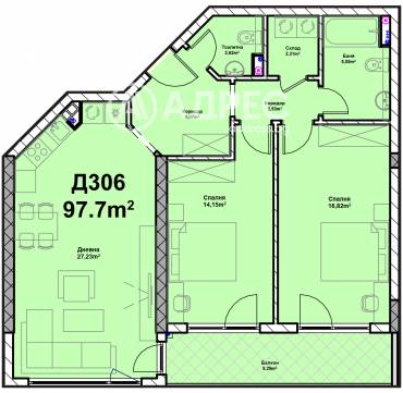 Тристаен апартамент, София, Полигона, 613581, Снимка 1