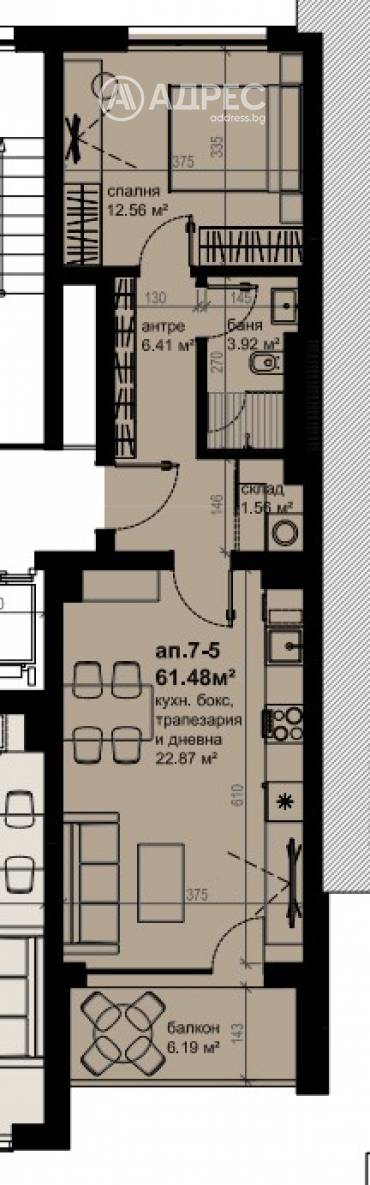 Двустаен апартамент, Бургас, Изгрев, 688584, Снимка 1