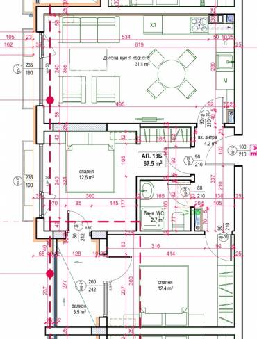Тристаен апартамент, Бургас, Меден рудник - зона В, 684588, Снимка 1
