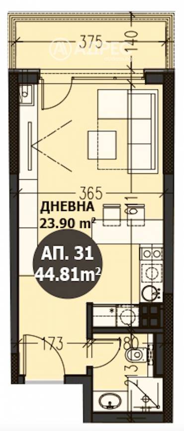 Едностаен апартамент, София, Малинова Долина, 623613, Снимка 1