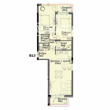 Тристаен апартамент, София, Модерно предградие, 660627, Снимка 1