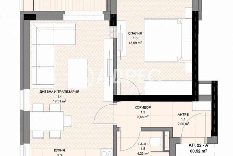 Двустаен апартамент, София, Овча купел, 671632, Снимка 2