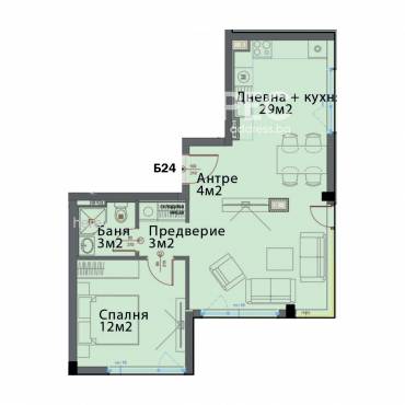 Двустаен апартамент, София, Модерно предградие, 660642, Снимка 1