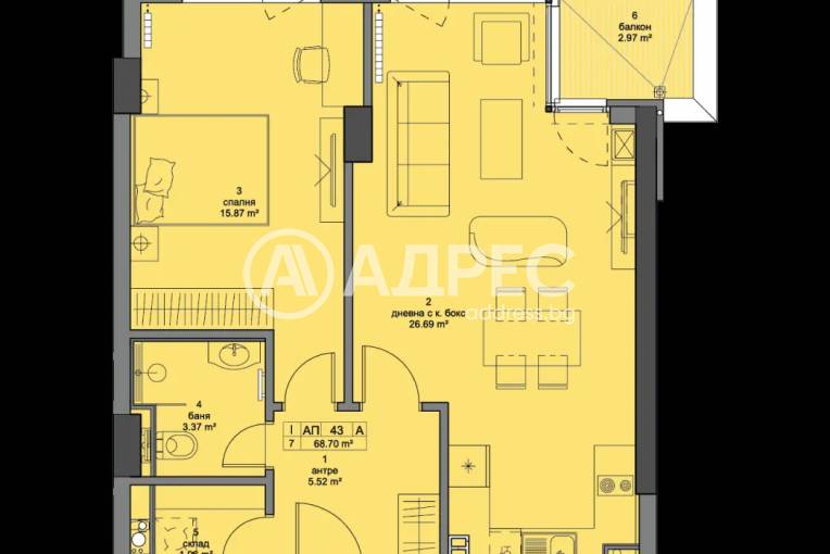 Двустаен апартамент, София, Кръстова вада, 635657, Снимка 2